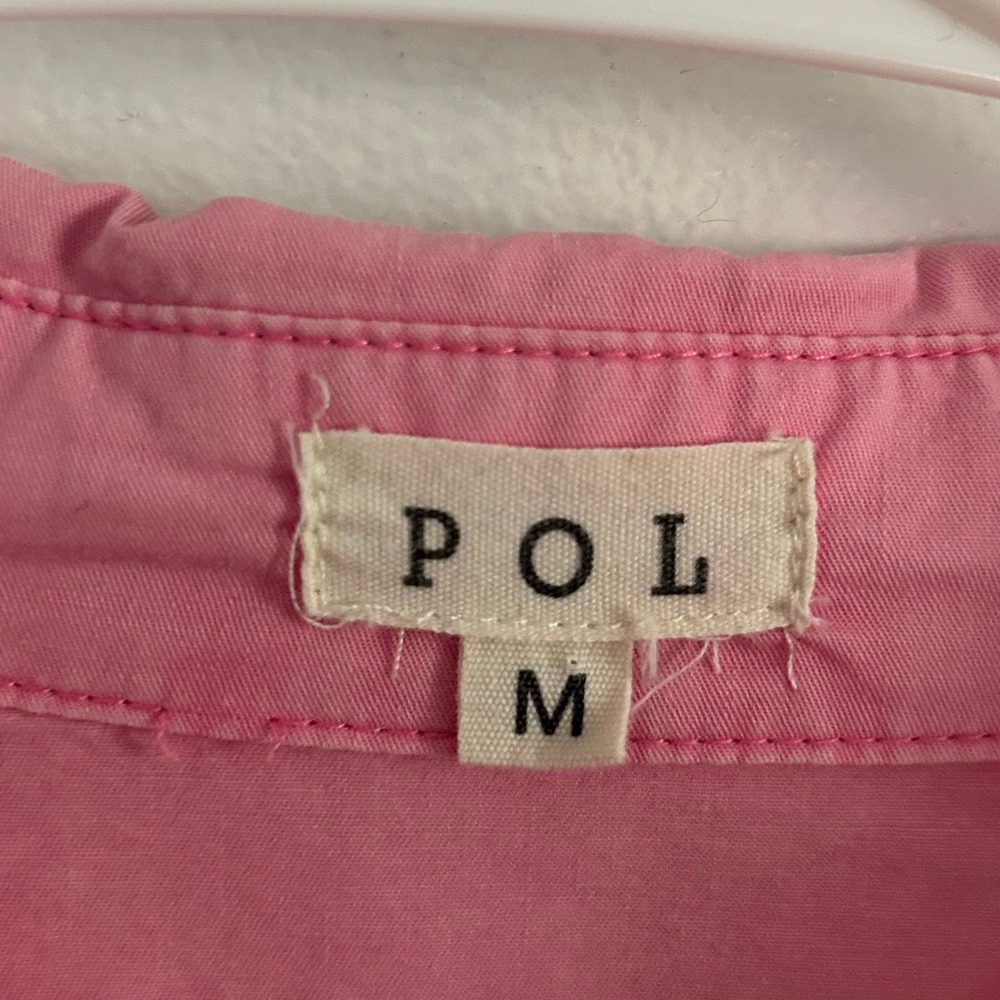 POL Womens Pink Button Down V-Neck Dolman Sleeve Cotton Shirt Medium - Picture 6 of 8